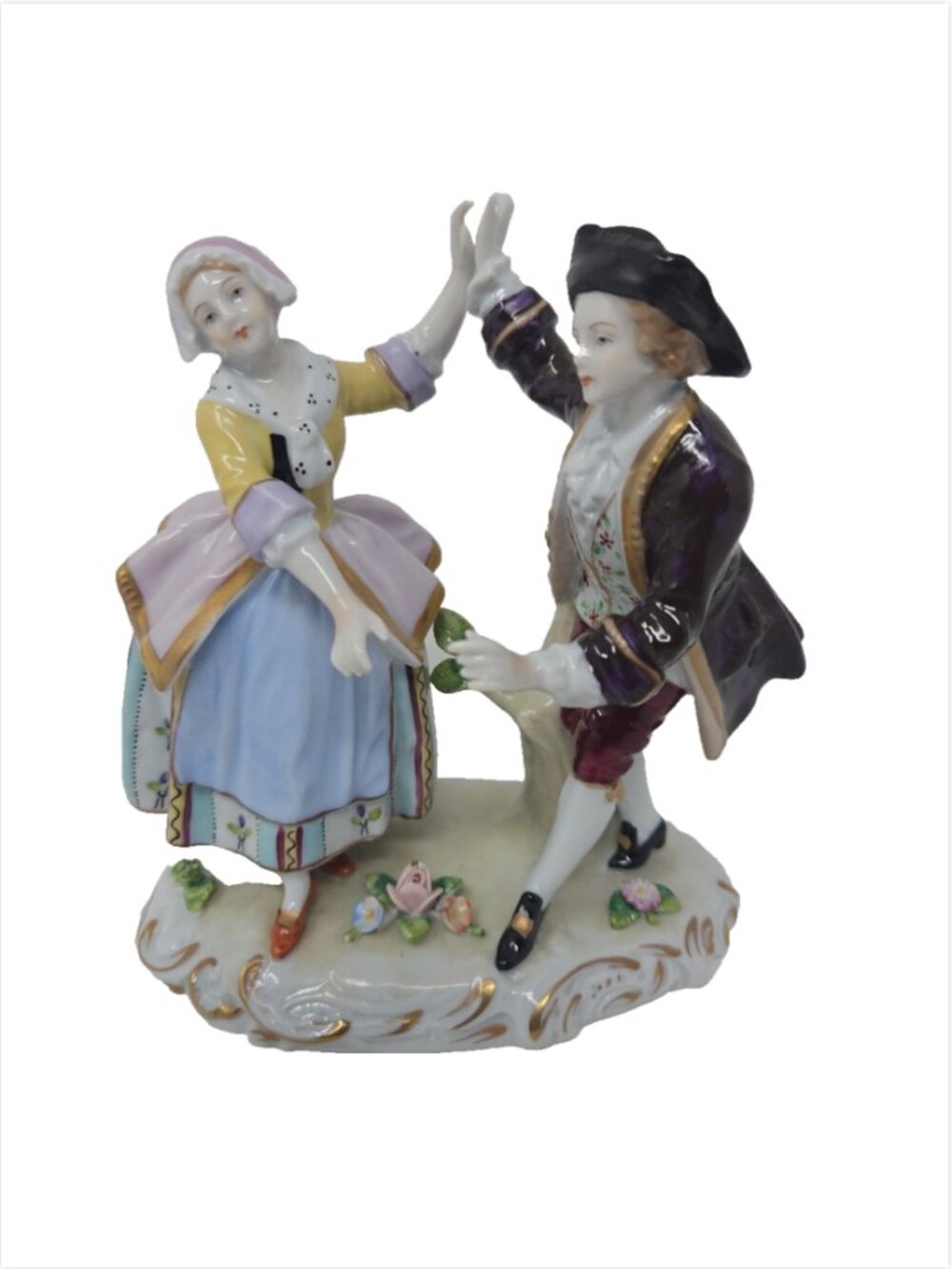 Antique Sitzendorf Porcelain Dancing Courting Couple Dresden Figurine Germany 5"